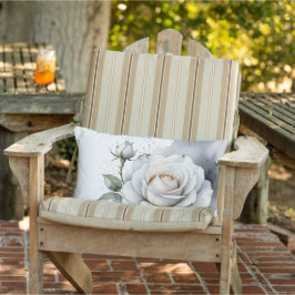 Vit ros och rosenknopp, Silver Löv Lumbarkudde