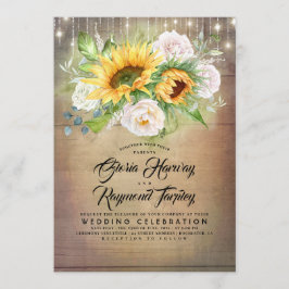 Vit ros och solrosblommor Rustic Fall Wedding Inbjudningar