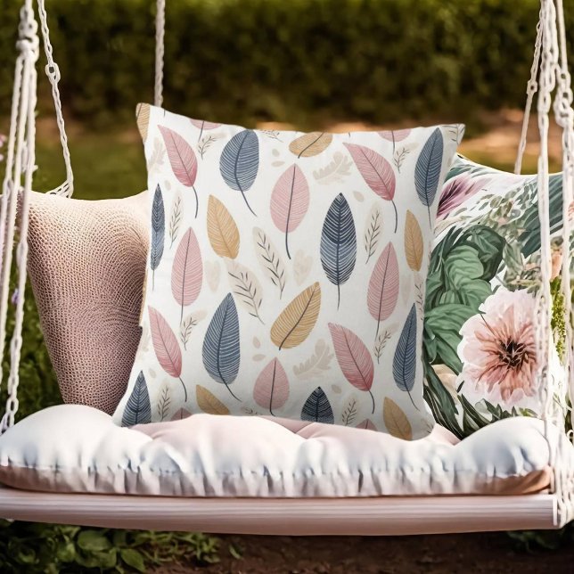 Vit ros Orange Blue Boho Löv Kudde (Skapare uppladdad)