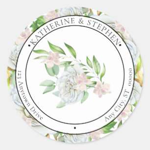 Vit ros   Orchids Boho Blommigt Returadress Runt Klistermärke
