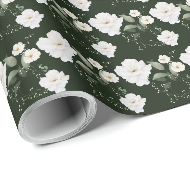 Vit ros på Blommigten Svart  Gift Wrapping Papper Presentpapper (Rullad Hörn)