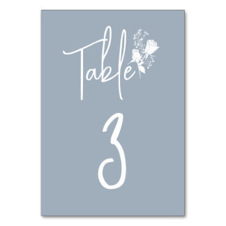 Vit ros på Bord-kortet Dusty Blue Bordsnummer