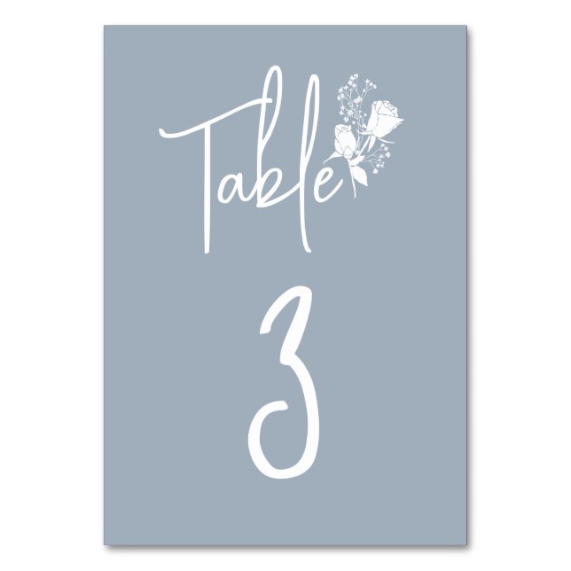 Vit ros på Bord-kortet Dusty Blue Bordsnummer (Framsidan)