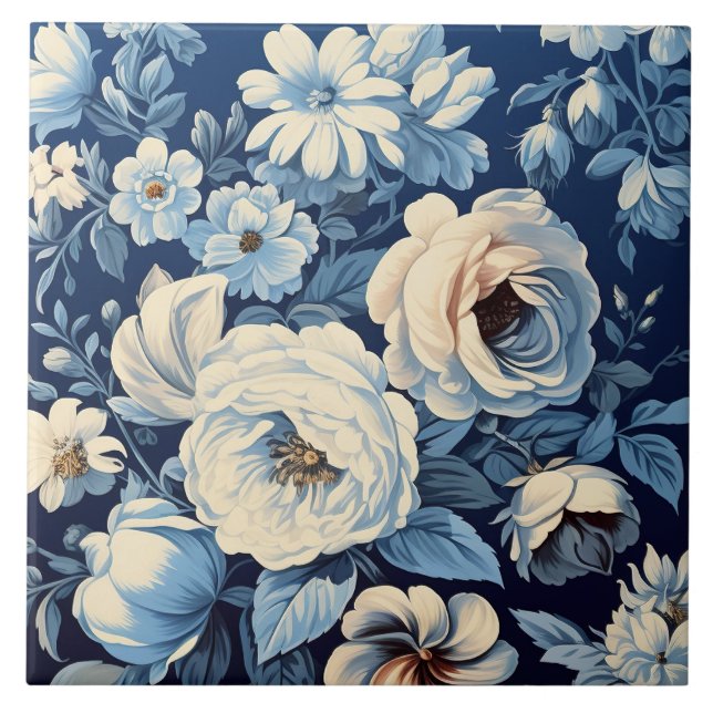 Vit ros på Indigo Blue Background Kakelplatta (Framsidan)