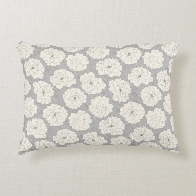 Vit ros på lätt Grått - sömlöst mönster. Prydnadskudde (Framsidan)