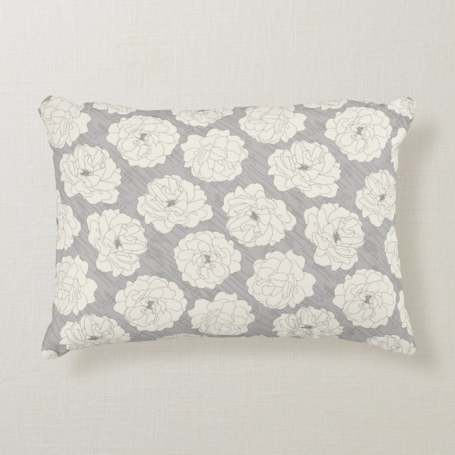 Vit ros på lätt Grått - sömlöst mönster. Prydnadskudde (Framsidan)