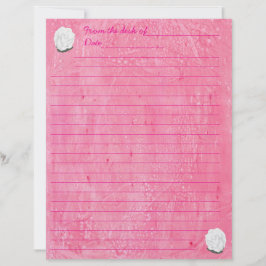 Vit ros på rosa linjerat brevpapper