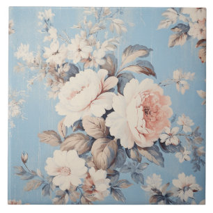 Vit ros på Rustic Blue Background Kakelplatta