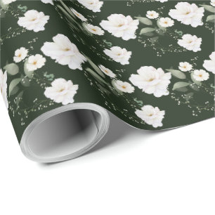 Vit ros på svart blommig presentinslagspapper presentpapper