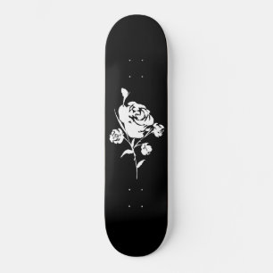 Vit ros på svart mini skateboard bräda 18,5 cm