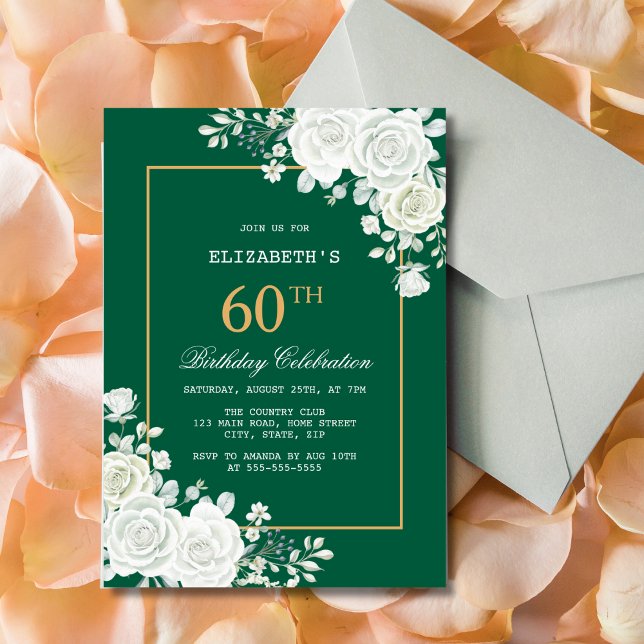 Vit ros Pastel Grönt Blommigt Birthday Inbjudningar (Skapare uppladdad)
