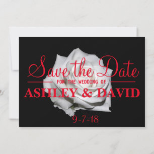 Vit ros Red Script Save Date Card Spara Datumet
