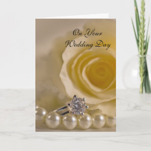 Vit ros, Ring och Pearls Blend Family Bröllop Kort
