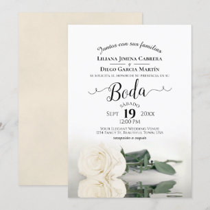 Vit ros Romantic Spanska språket Boda Bröllop Inbjudningar