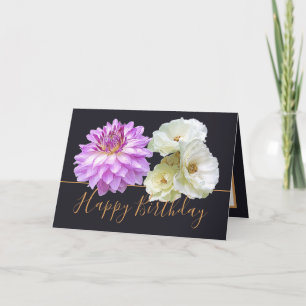 Vit ros & Rosa Dahlia Blommigt Bouquet Birthday Kort