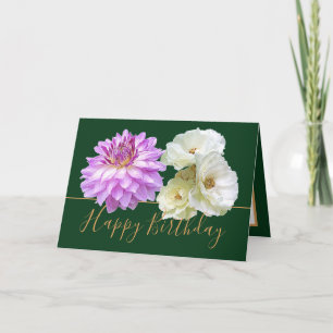Vit ros & Rosa Dahlia Blommigt Bouquet Birthday Kort