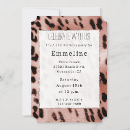 Vit ros  Rosa Leopard Inbjudningar