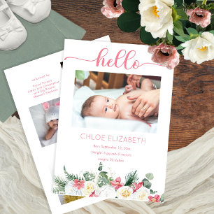 Vit ros Rosa Orchid Girl 4 Photo Collage Birth Meddelande