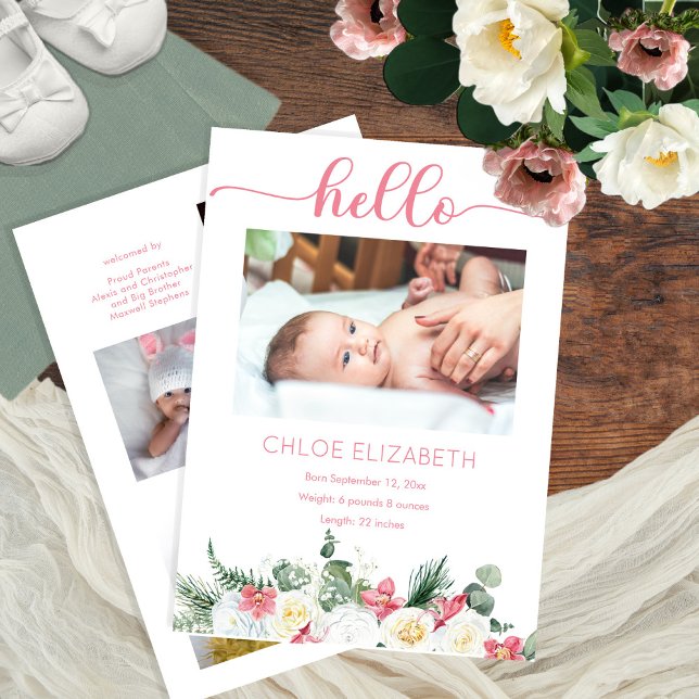 Vit ros Rosa Orchid Girl 4 Photo Collage Birth Meddelande (Skapare uppladdad)