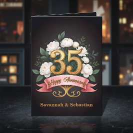 Vit ros Rosa Ribbon 35e Bröllop-årsdagen Kort
