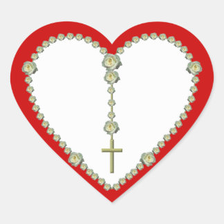 Vit ros Rosary Hjärtformat Klistermärke