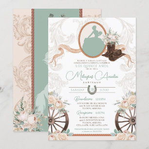 Vit ros Sage Elegant Charro Western Quinceanera Inbjudningar