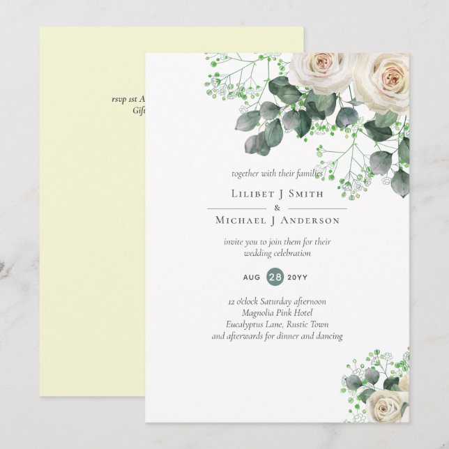 Vit ros Sage Eucalyptus Lemon Gult BRÖLLOP (Fram/baksida)