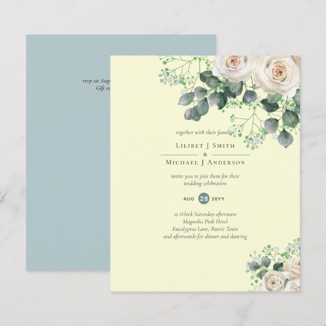 Vit ros Sage Eucalyptus Lemon Gult BRÖLLOP (Fram/baksida)