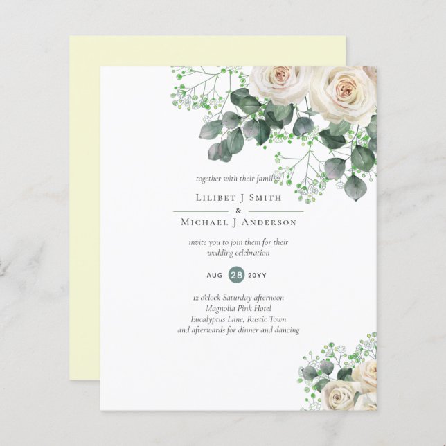 Vit ros Sage Eucalyptus Lemon Gult BRÖLLOP (Fram/baksida)