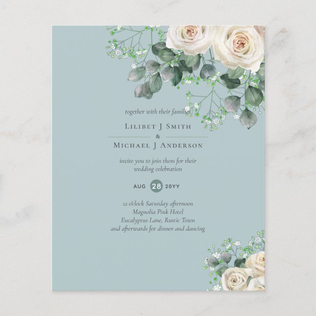 Vit ros Sage Eucalyptus Lemon Gult BRÖLLOP Flygblad (Framsidan)