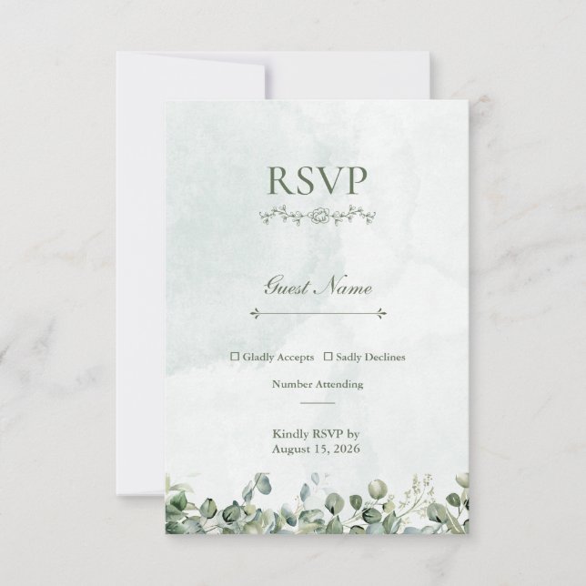 Vit Ros & Salvia Grön RSVP-svarskort OSA Kort (Framsida)