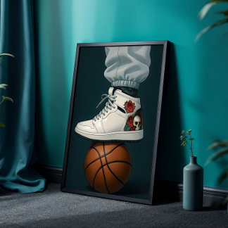 Vit ros Skull High-Toppar på basketboll Poster