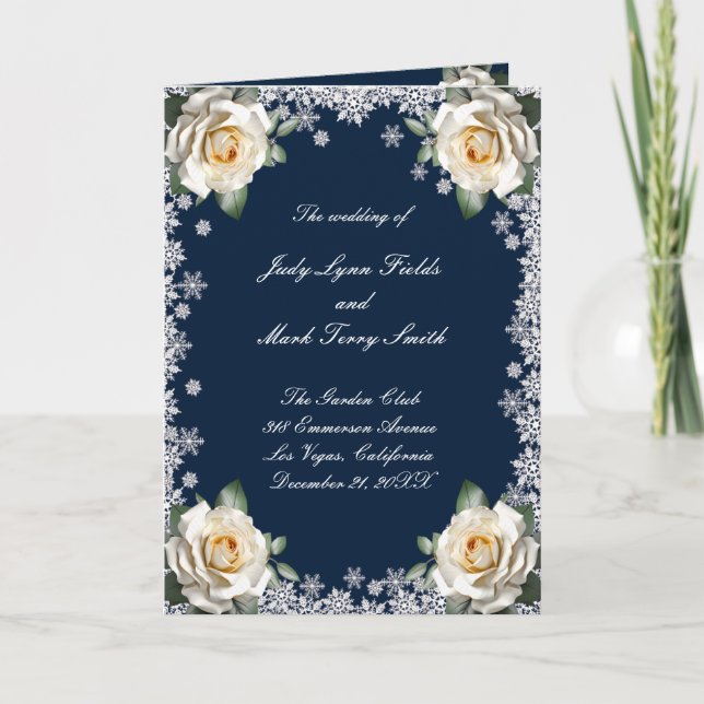 Vit ros Snowflake-Bröllopsprogrammet Program (Framsida)