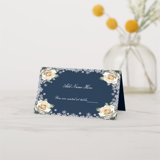 Vit ros Snowflake-julen Bröllop Bord Placeringskort (Framsida)