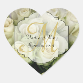 Vit ros som gifta sig rodna champagne för följe hjärtformat klistermärke