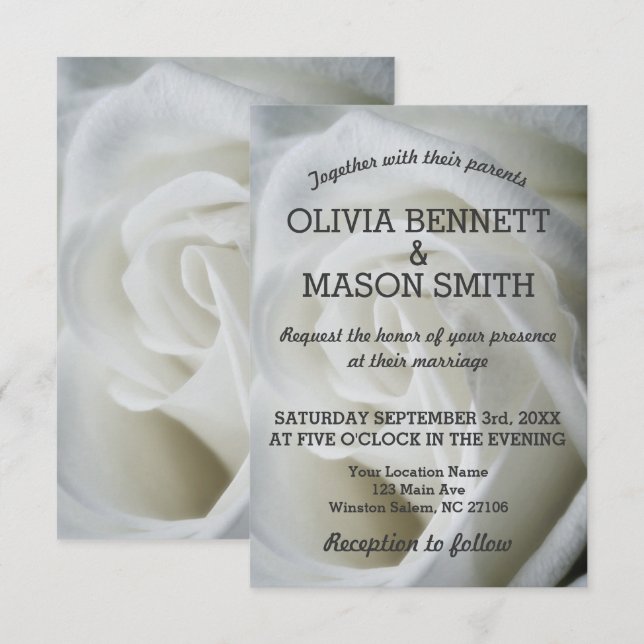 Vit ros texturerat Bröllop-kort Inbjudningar (Fram/baksida)