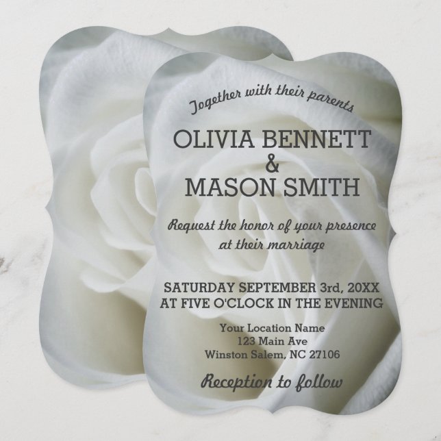Vit ros texturerat Bröllop-kort Inbjudningar (Fram/baksida)