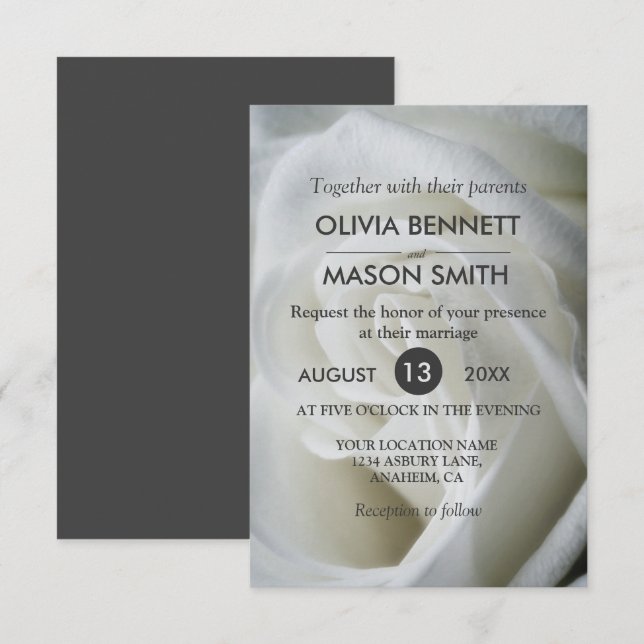 Vit ros texturerat Bröllop-kort Inbjudningar (Fram/baksida)