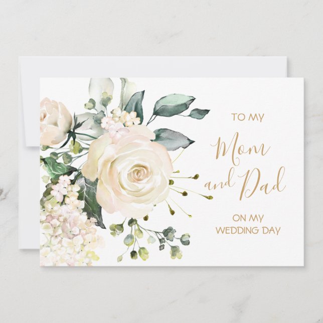 Vit ros till Morsa & Pappa på min Bröllopsdag Kort (Framsida)