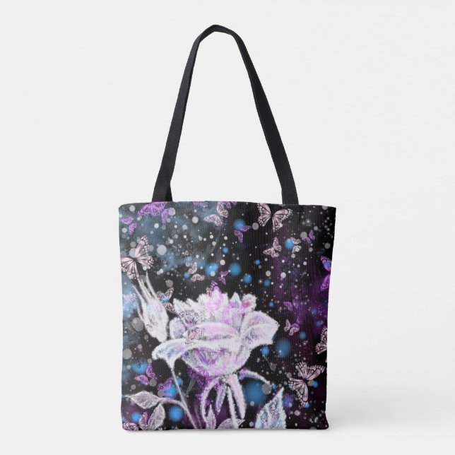 Vit ros Tote Bag Tygkasse (Baksida)