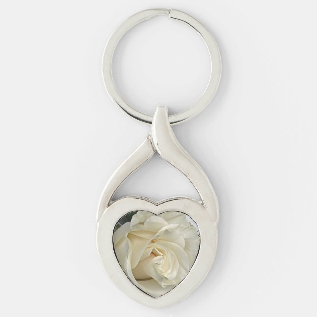 Vit ros twisted heart silverfärgad nyckelring (Framsidan)
