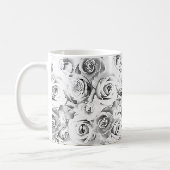 Vit ros Upprepande Blommönster Kaffemugg (Vänster)