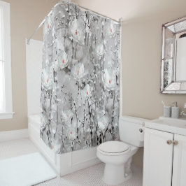 Vit ros vintertid, blommigt grått, vit mönster