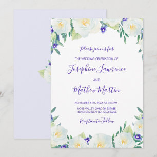 Vit ros & Violets Blommigt bröllopsinbjudningar Inbjudningar
