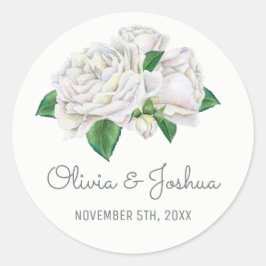 Vit ros Watercolor Wedening Stickers Runt Klistermärke
