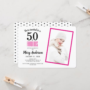 Vit Rosa 50 och Fabulous 50:e Födelsedagsfesten Inbjudningar