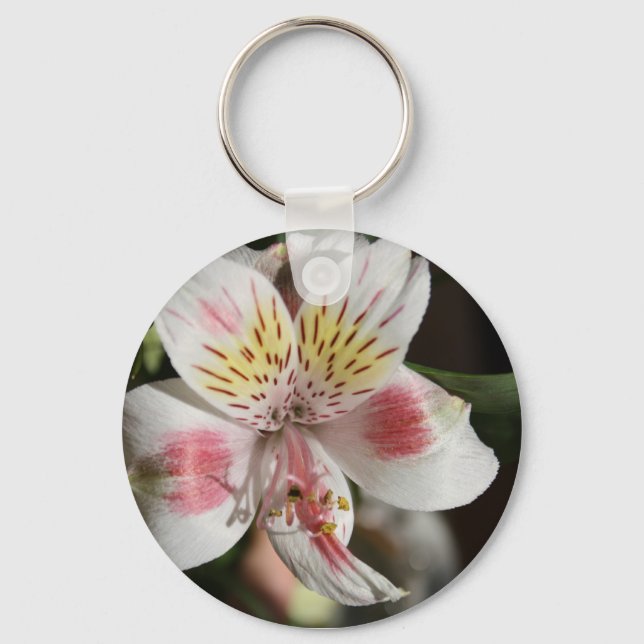 Vit/Rosa Alstroemeria Flower-Nyckelring Nyckelring (Framsida)
