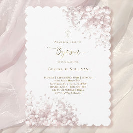 vit rosa baby andblommor Baptism Inbjudningar
