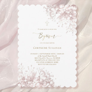 vit rosa baby andblommor Baptism Inbjudningar