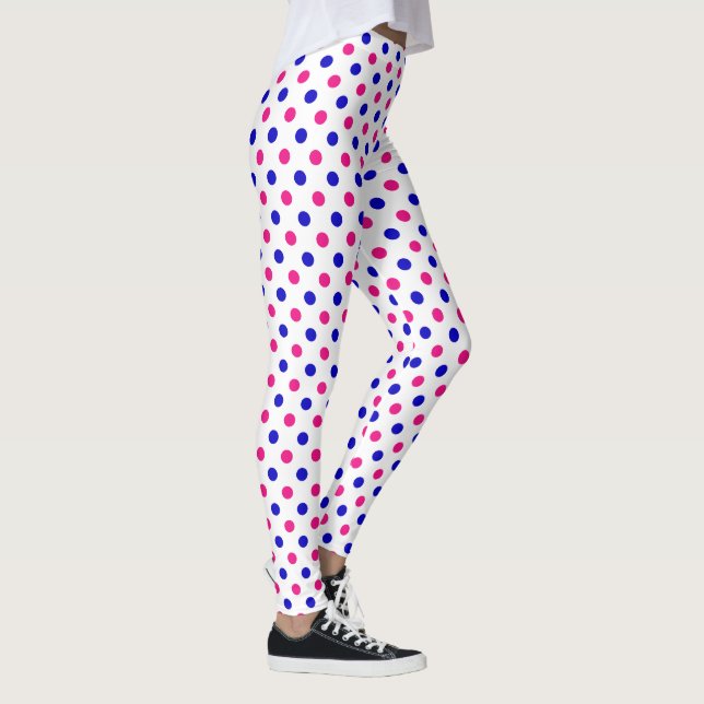 Vit Rosa Blå Prickig Mönster Leggings (Höger)